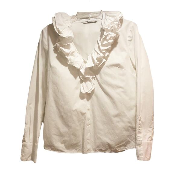 Zara ruffle collar top white SAM 845 button shirt long sleeve Academia retro - Picture 6 of 15